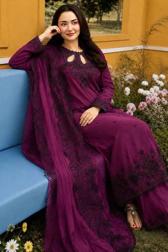 Dark Magenta Color Embroidery And Sequence Work Satin Salwar Suit