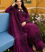 Dark Magenta Color Embroidery And Sequence Work Satin Salwar Suit