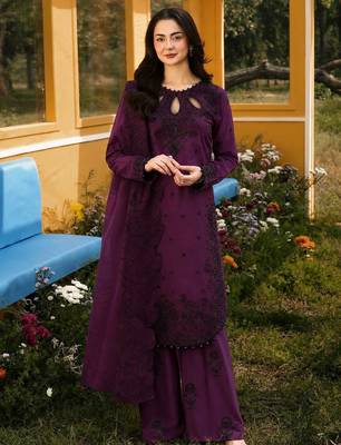 Dark Magenta Color Embroidery And Sequence Work Satin Salwar Suit 2