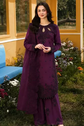 Dark Magenta Color Embroidery And Sequence Work Satin Salwar Suit