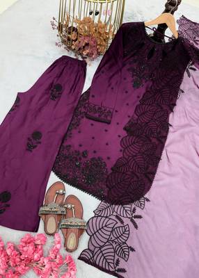 Dark Magenta Color Embroidery And Sequence Work Satin Salwar Suit 4