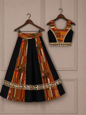 Black rayon & roman silk mirrorless chaniya choli for navratri festival 3