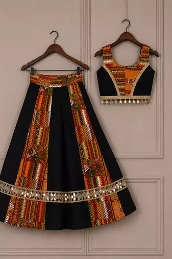 Black rayon & roman silk mirrorless chaniya choli for navratri festival