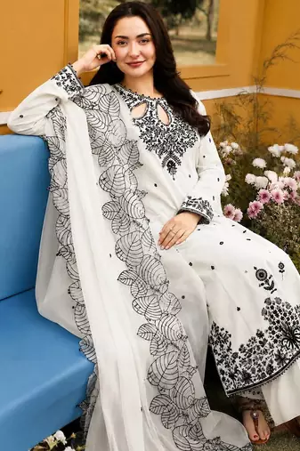 White Color Embroidery And Sequence Work Satin Salwar Suit