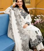 White Color Embroidery And Sequence Work Satin Salwar Suit