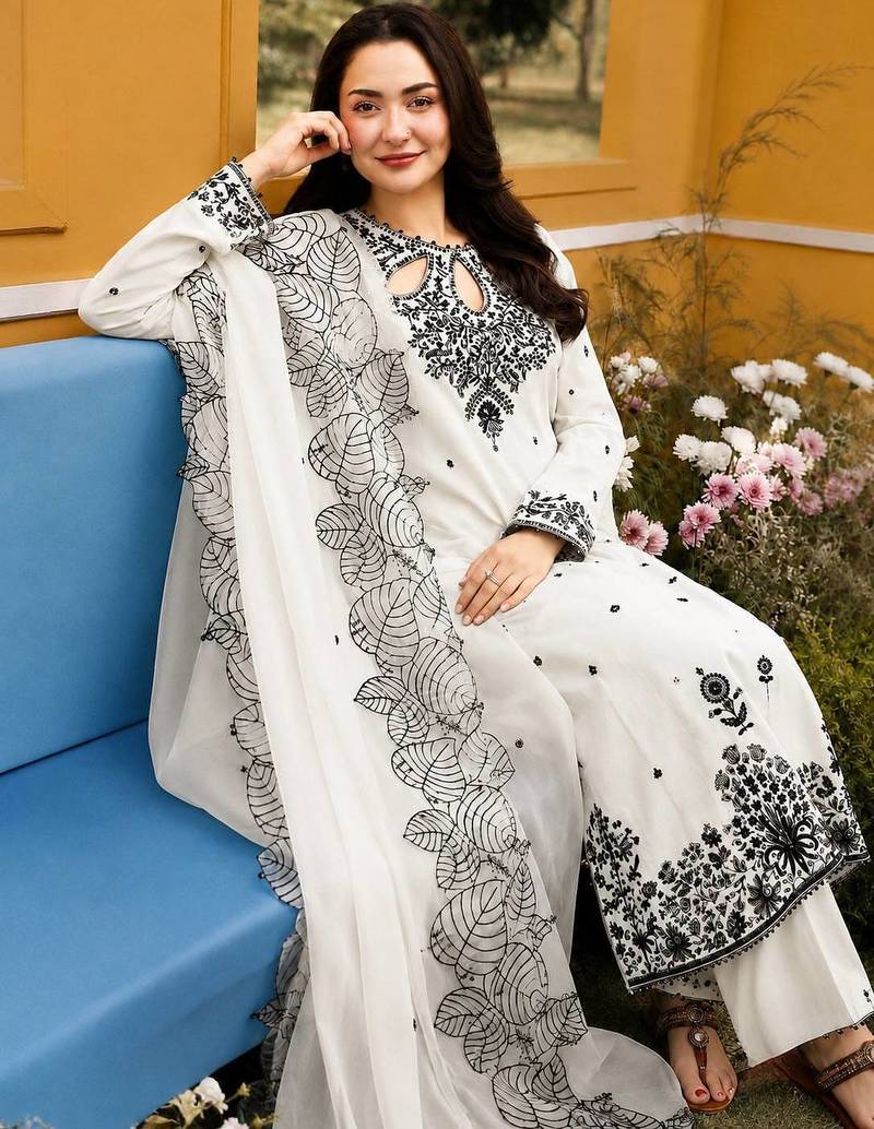White Color Embroidery And Sequence Work Satin Salwar Suit