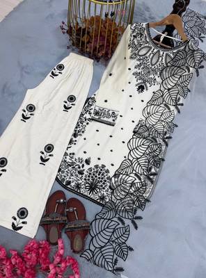 White Color Embroidery And Sequence Work Satin Salwar Suit 3