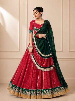 Red Bandhej Foil Print Georgette Navratri Lehenga Choli 1