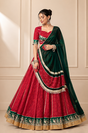Red Bandhej Foil Print Georgette Navratri Lehenga Choli