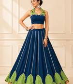 Blue Rayon Gamthi Work Navratri Lehenga Choli
