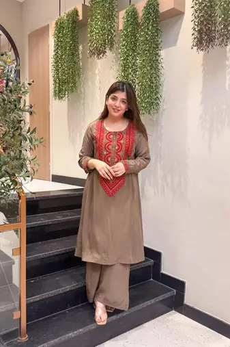 Embroidered French Crepe Straight Kurta Palazzo Set