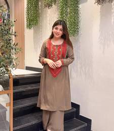 Embroidered French Crepe Straight Kurta Palazzo Set