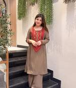 Embroidered French Crepe Straight Kurta Palazzo Set