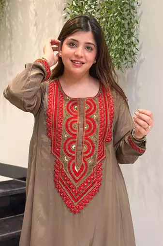 Embroidered French Crepe Straight Kurta Palazzo Set