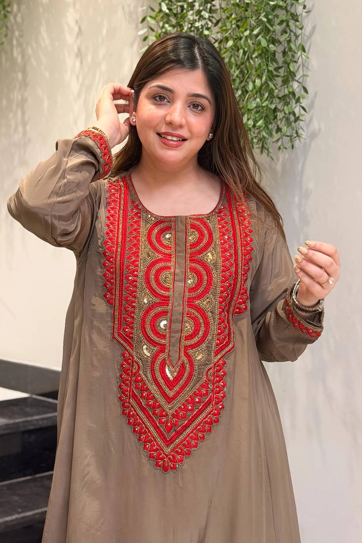 Embroidered French Crepe Straight Kurta Palazzo Set