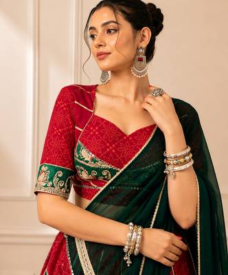 Red Bandhej Foil Print Georgette Navratri Lehenga Choli 2