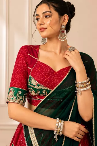 Red Bandhej Foil Print Georgette Navratri Lehenga Choli