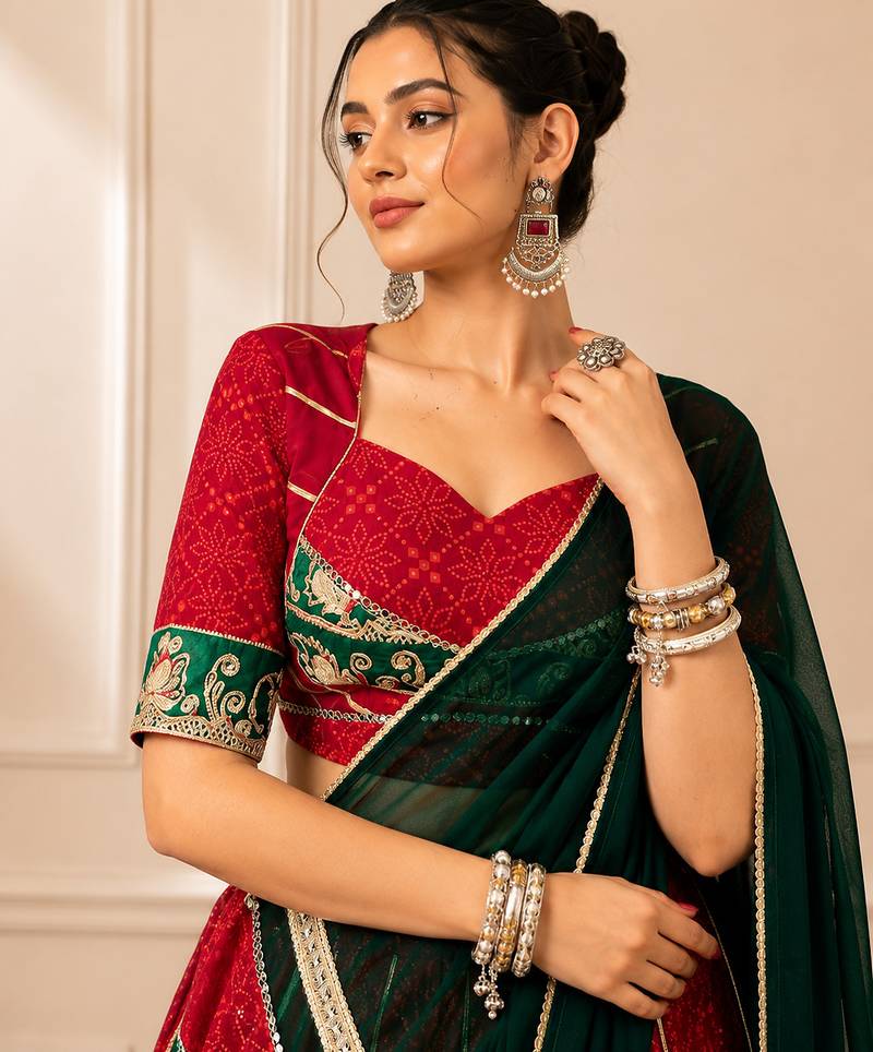 Red Bandhej Foil Print Georgette Navratri Lehenga Choli
