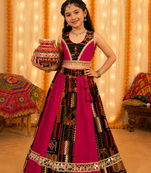 Pink rayon & roman silk mirrorless chaniya choli for navratri festival