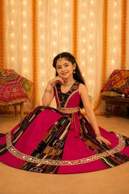 Pink rayon & roman silk mirrorless chaniya choli for navratri festival 2