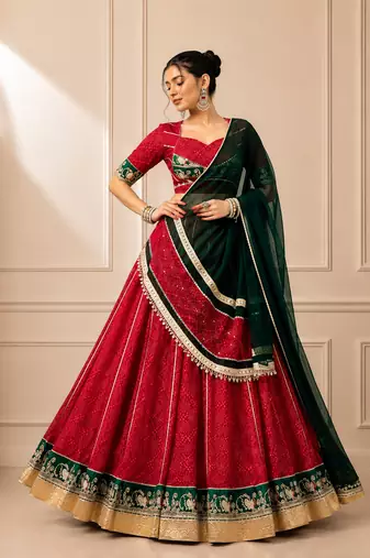 Red Bandhej Foil Print Georgette Navratri Lehenga Choli