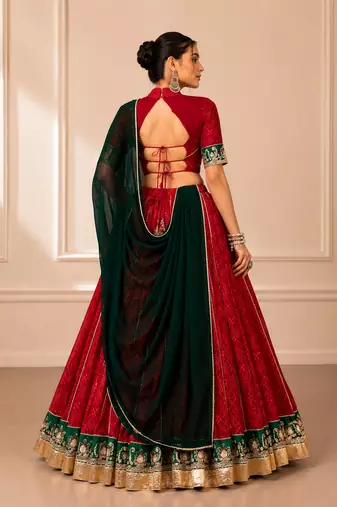 Red Bandhej Foil Print Georgette Navratri Lehenga Choli