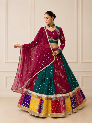 Multicolor Vintage Fox Georgette Embroidered Chaniya Choli 1