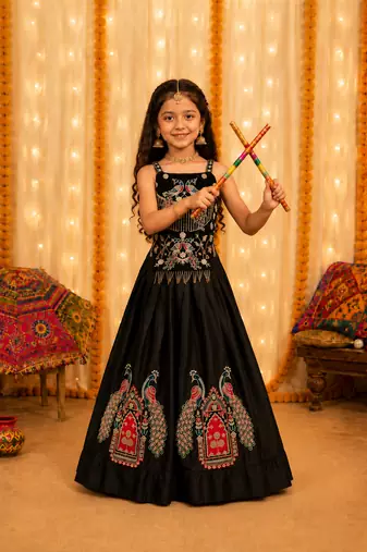 Black reyon kid's chaniya choli for navratri
