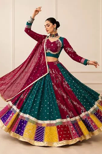 Multicolor Vintage Fox Georgette Embroidered Chaniya Choli