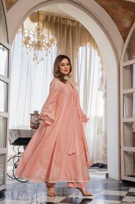Embroidered Chanderi Silk Flared Anarkali Pant and Dupatta Set 3