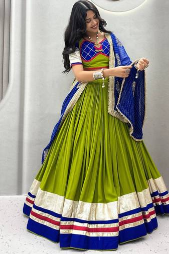 Paroot Green Pure Cotton Navratri Lehenga Choli