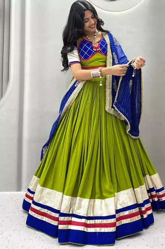 Paroot Green Pure Cotton Navratri Lehenga Choli