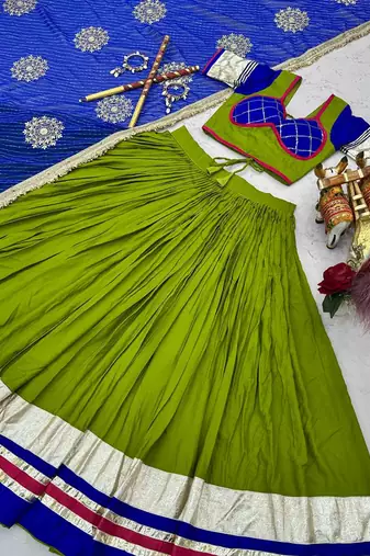 Paroot Green Pure Cotton Navratri Lehenga Choli