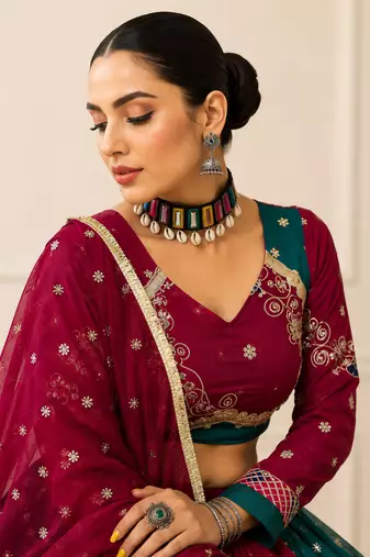 Multicolor Vintage Fox Georgette Embroidered Chaniya Choli