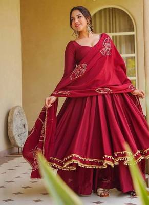 Maroon Color Plain Work silk blend salwar suit 1