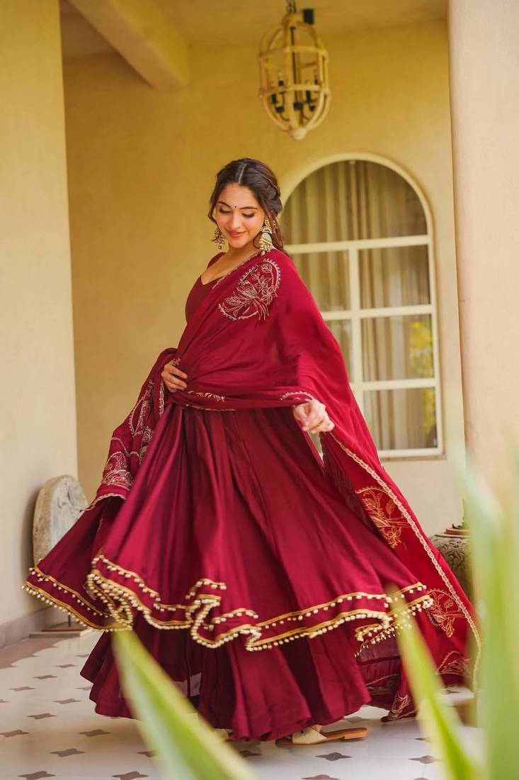 Maroon Color Plain Work silk blend salwar suit