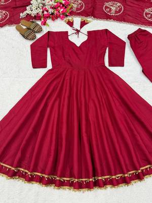 Maroon Color Plain Work silk blend salwar suit 4