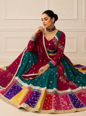Multicolor Vintage Fox Georgette Embroidered Chaniya Choli 4