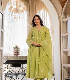 Embroidered Chanderi Silk Flared Anarkali Pant and Dupatta Set