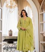 Embroidered Chanderi Silk Flared Anarkali Pant and Dupatta Set