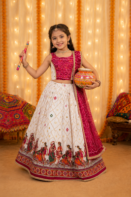 Pink rayon cotton printed chaniya choli for navratri for kid 1