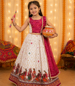 Pink rayon cotton printed chaniya choli for navratri for kid