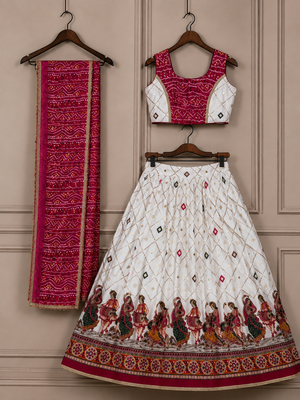 Pink rayon cotton printed chaniya choli for navratri for kid 3