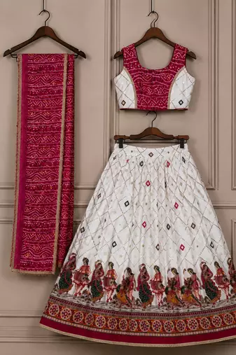 Pink rayon cotton printed chaniya choli for navratri for kid