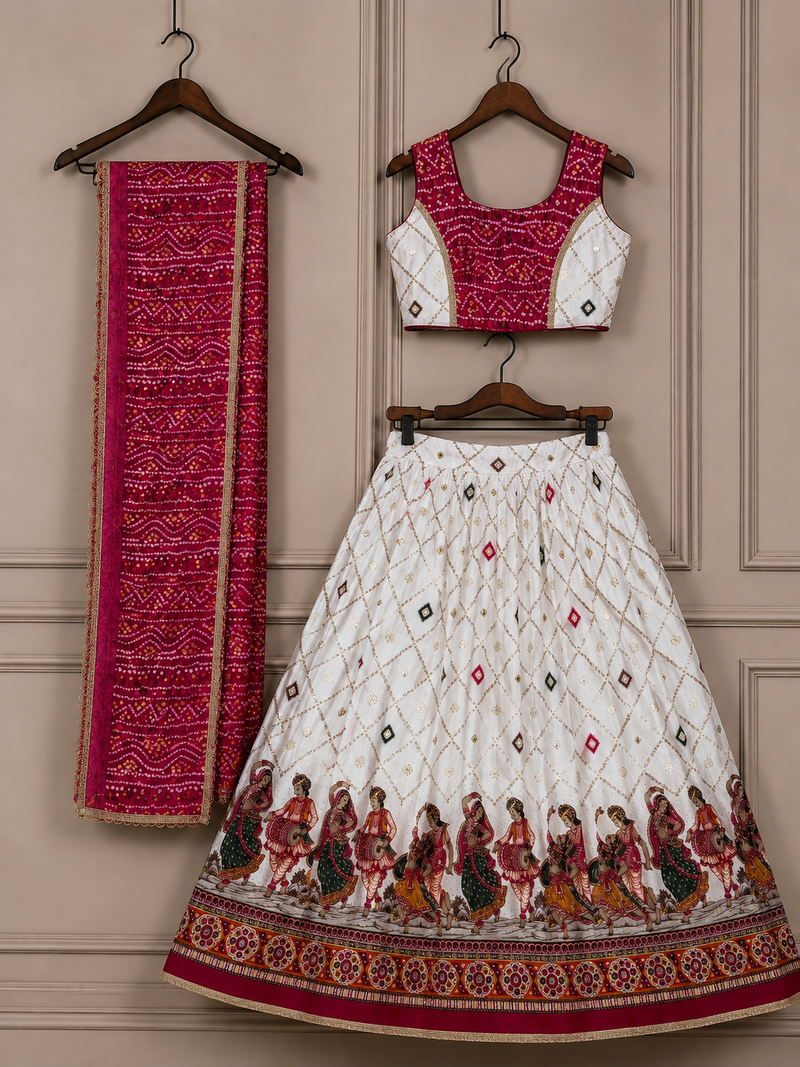 Pink rayon cotton printed chaniya choli for navratri for kid