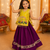 Kids yellow rayon cotton embroidered koti with roman silk chaniya choli for navratri