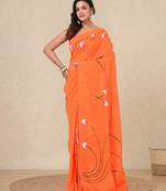 orange printed cotton blend soft saree