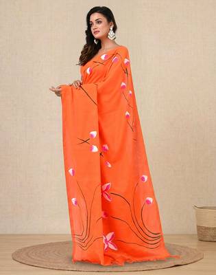 orange printed cotton blend soft saree 2