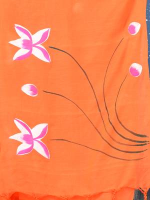 orange printed cotton blend soft saree 4