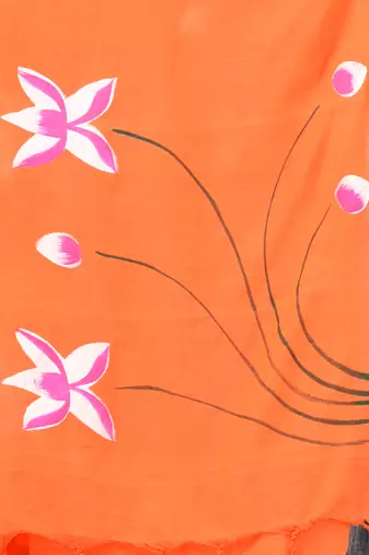 orange printed cotton blend soft saree